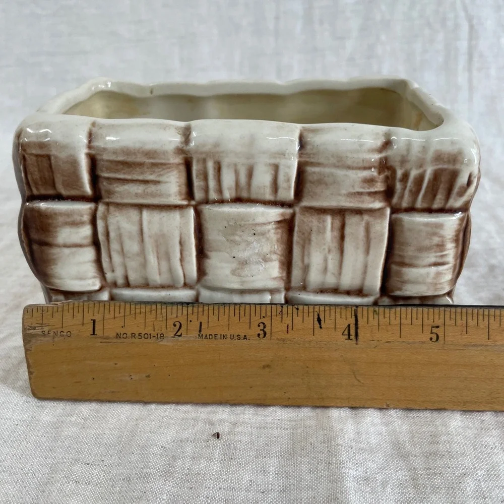 Brown Woven Basket Planter Shawnee Pottery 444 Farmhouse Vintage Cottagecore